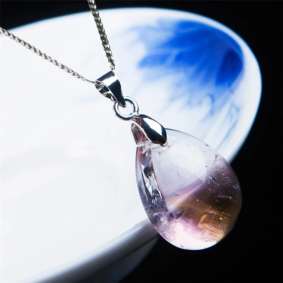 

Free Shipping Women Fashion Necklace Charm Pendant Water Drop Natural Purple Yellow Crystal Pendant 21x16x9mm