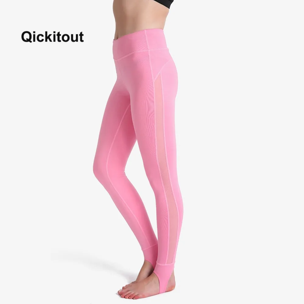 Women Stirrup Leggings Solid Pink Mesh Patchwork Fitness Pants Hot