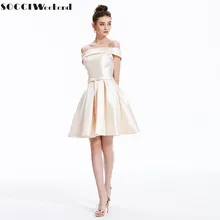 SOCCI Weekend Simple Vestidos para graduación color champán 2018 corto De satén niñas vestido De dama De honor Vestidos De Gala - AliExpress