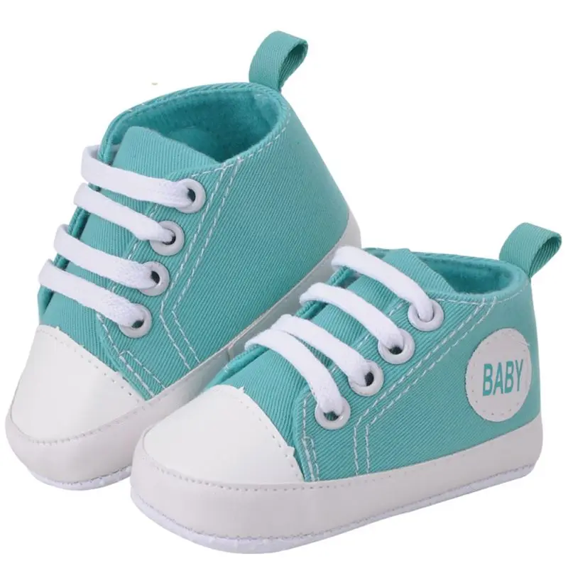 Классические парусиновые спортивные кроссовки для новорожденных; обувь для маленьких мальчиков и девочек; обувь для малышей с мягкой нескользящей подошвой; детская обувь - Цвет: Зеленый