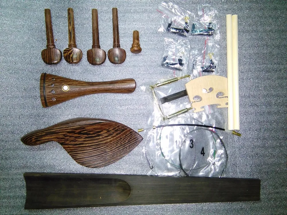 

A Set Wenge Wood Violin Parts+String+bridge+tail gut+string adjuster+sound post all in 4/4