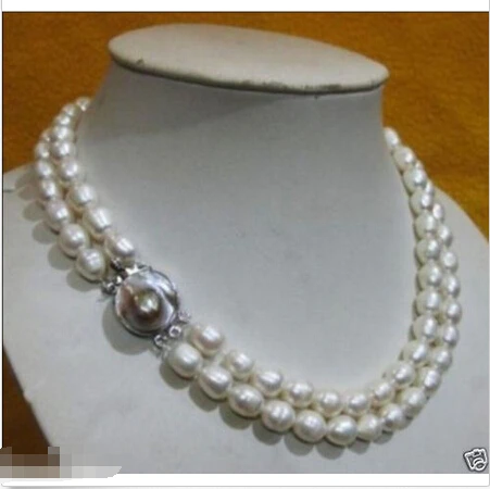 

Free shipping >>>>>>2 ROWS 8-10MM AKOYA WHITE BAROQUE PEARL NECKLACE 17-18
