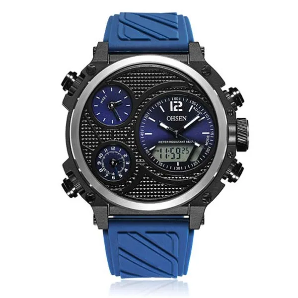 Новые модные брендовые кварцевые цифровые часы OHSEN для мужчин, светодиодный водонепроницаемый спортивный ремешок для мужчин, резиновый ремешок, красный циферблат, наручные часы с будильником Relogios