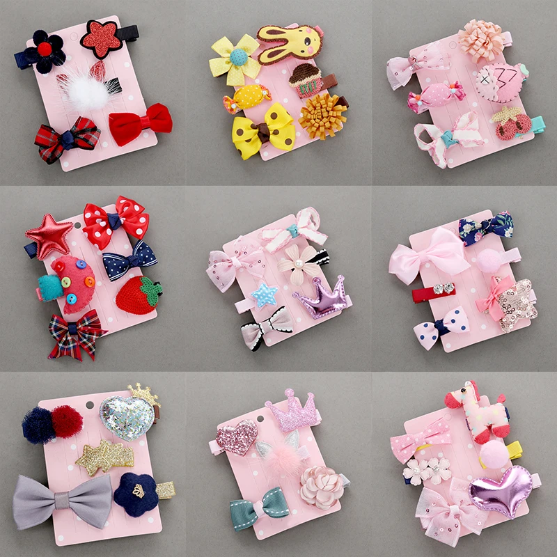 

6 Pcs/Set Cute Baby Hair Clips For Children Kids Baby Bows Crown Hairpins Bow-Knot Flower Headwear Baby Girl Hair Accessories