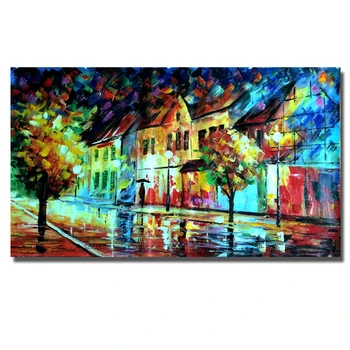 

Handpainted Oil Painting On Canvas knife street rainny scenery Modern Wall Art picture for Room handmade home Decor no Framed
