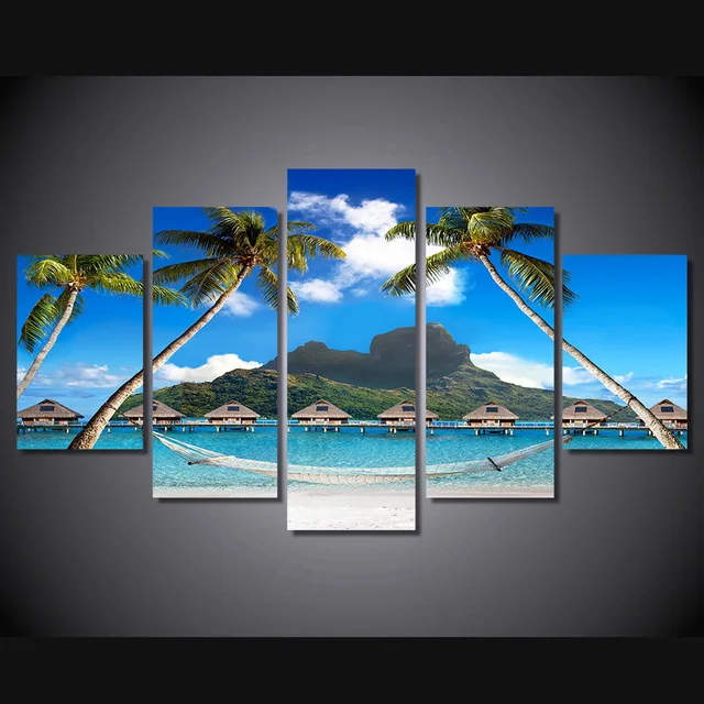 Wall-Art-5-Pieces-Canvas-Prints-tropical-paradise-beach-palms-painting-Panels-Poster-Pictures-For-Living.jpg_640x640