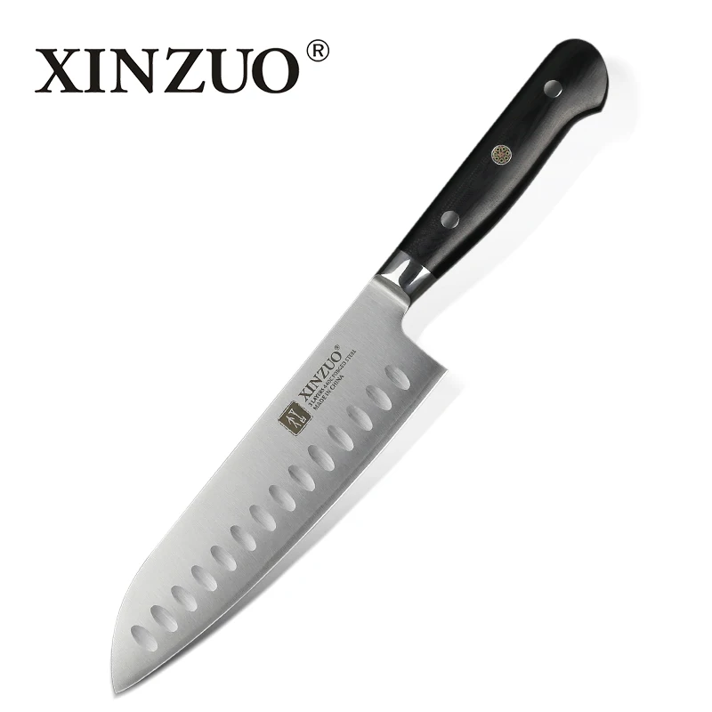 

XINZUO 7'' Santoku Knife 3 layer 440C Clad Steel Kitchen Knives Stainless Japanese Chef Knife Cleaver Slicer Knives G10 Handle