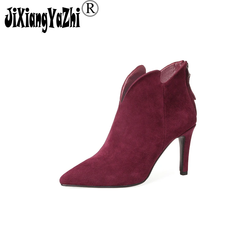 

JIXIANGYAZHI Brand 2018 Fashion Kid Suede Bootspointed-toe Zip High Ankle Western Women's Shoes # A-064