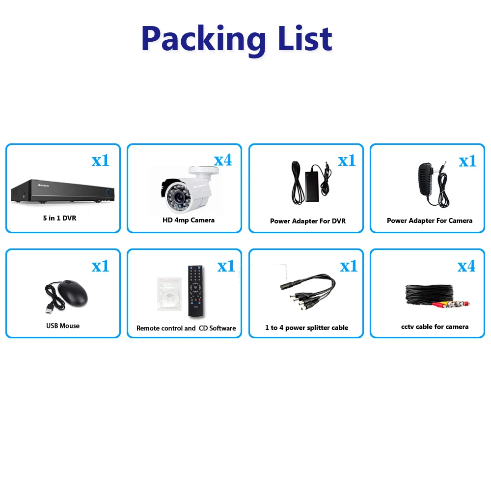 AHCVBIVN 4CH 4MP CCTV SYSTEM Hybrid AHD DVR NVR with 4PCS 4MP AHD Surveillance Camera Security System Kit IR-CUT Night Vision