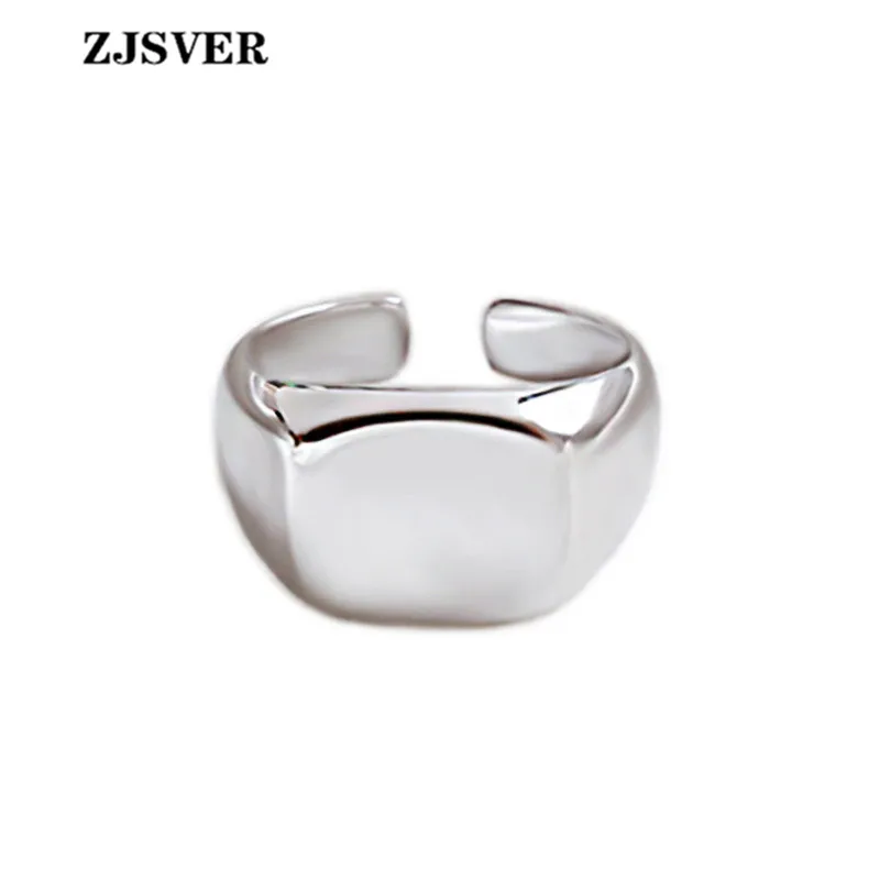 

ZJSVER 925 Sterling Silver Jewelry Rings Fashion Wide Square Glossy Adjustable Ring For Women Or Girls Festival Party Present