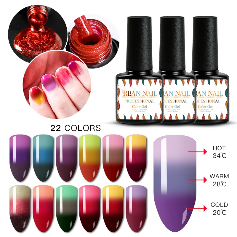 

RBAN NAIL 7ML Thermal Nail Gel Polish 3-layers Temperature Color Changing Soak Off UV LED Gel Varnish Nail Art Manicure Tools