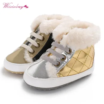 

WEIXINBUY Winter Baby Shoes Warm Thickening First Walkers Shoes Baby Boy Soft Sole Shoes PU Patchwork Newborn Infant Shoes