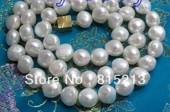 

free shipping 11mm Baroque White Freshwater Pearl Necklace GP 24"