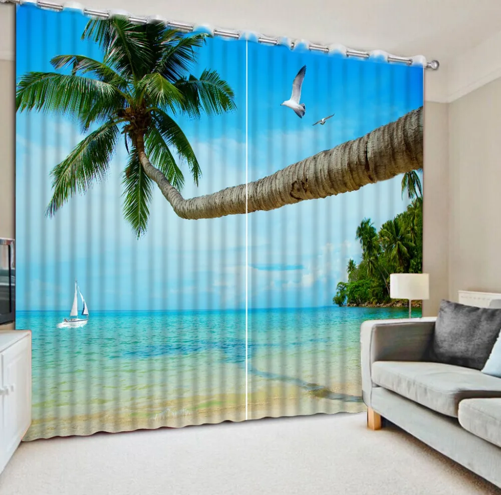 Buy Custom Modern Curtains 3D Paint tree seaside