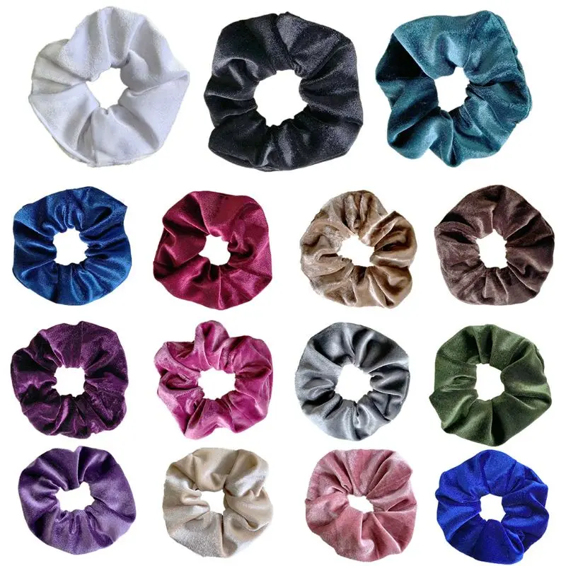 

Women Wide Ruched Stretch Weave Large Circle Hair Rope Glitter Velvet Solid Color Ponytail Holder Vintage Seamless Scrunchies