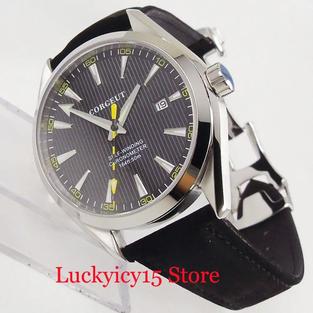 

CORGEUT Mechanical Men's Wristwatch Sapphire Crystal Round Watch Case Date Adjustment Automatic Movement