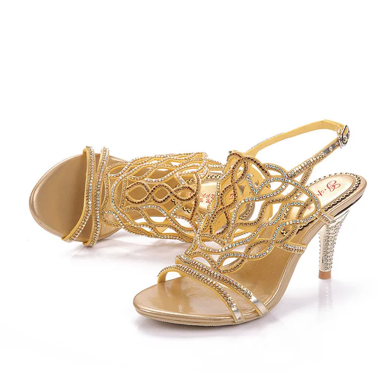 G-SPARROW 2017 Summer Ladies Fashion Large Sizes Online New Diamond Gold High Heeled Sandals Stiletto Pump Womens Shoes US 910