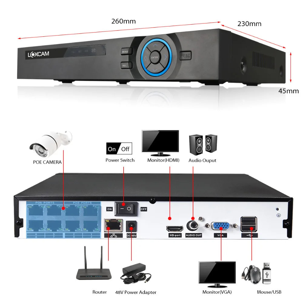 LOXCAM H.265+ 8Ch 5MP POE NVR комплект 8X5 Мп Водонепроницаемая камера безопасности POE IP камера 2,8-12 мм зум Видеонаблюдение CCTV камера система