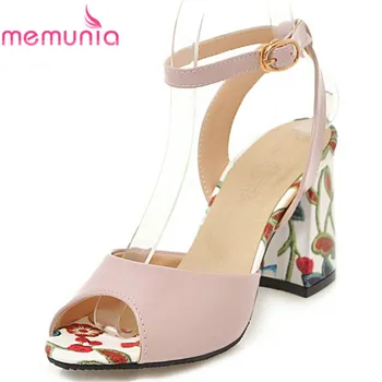 

MEMUNIA Big size 33-46 New fashion Ladies shoes 7cm thick high heels party wedding shoes peep toe summer women sandals footwear