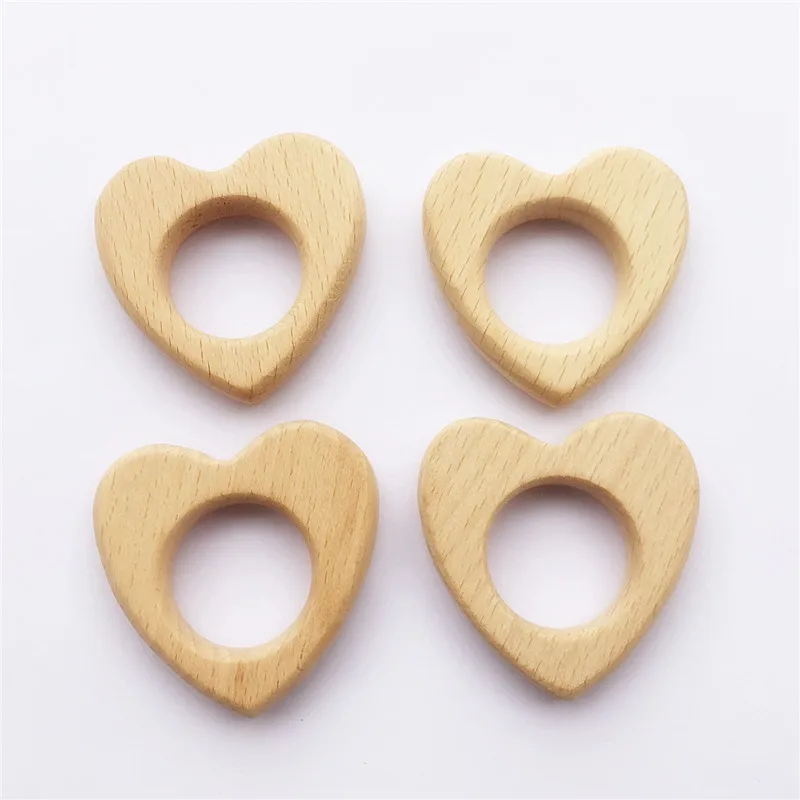 Chenkai 10 pièces bois coeur anneau de dentition bricolage organique écologique inachevé Nature bébé hochet dentition saisir dessin animé jouet (lot de 10)