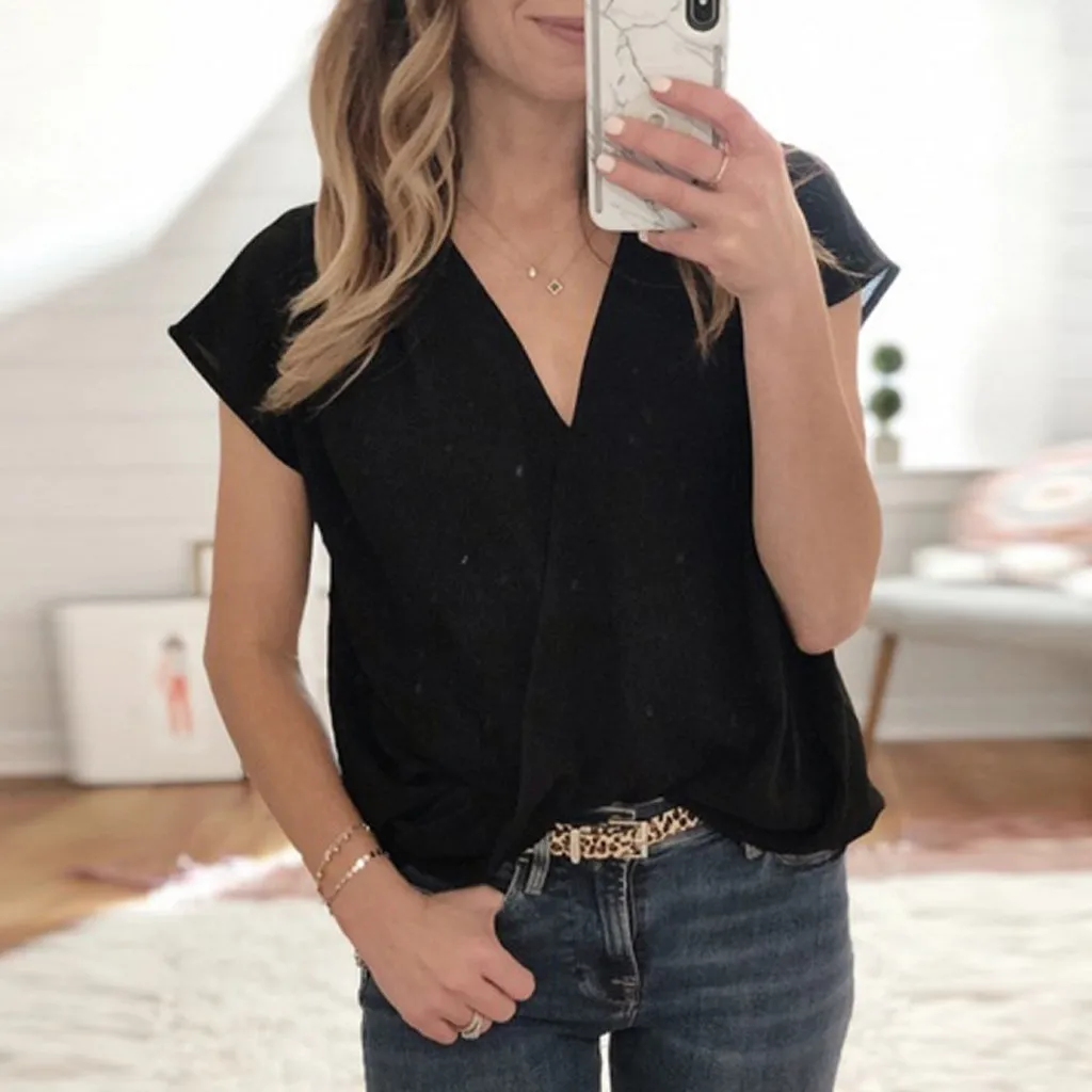 

Women Shirts Summer V Neck Short Sleeve Shirt Casual Tunic Womens Tops and Blouses Blusas Mujer De Moda 2019