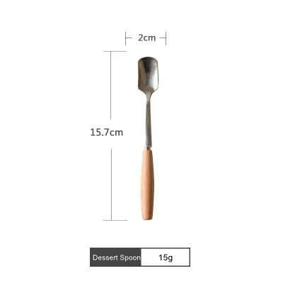 Столовые приборы из нержавеющей стали с деревянной ручкой столовая Вилка десертная ложка нож кофе чайная ложка фрукты кухонные вилки Аксессуары для посуды - Цвет: L-Dessert Spoon