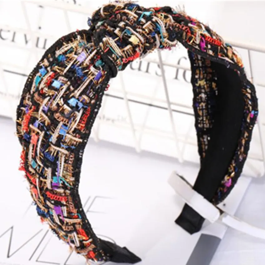 

Colorful Fabric Headband for Women Multicolors Wide Headband Knotted Adult Hair Accessories Hair Band Retro Girls Headband Bow