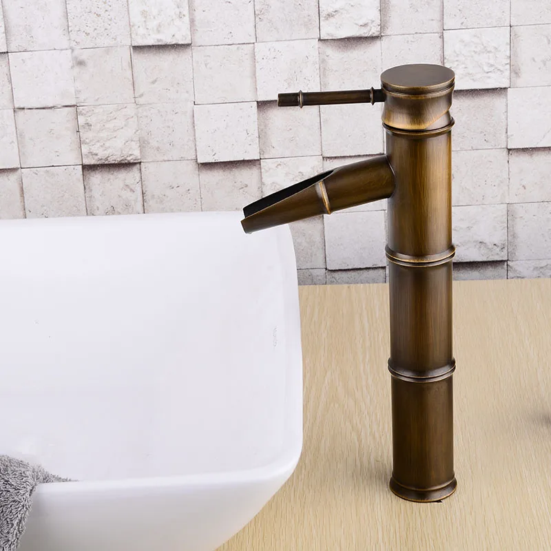 Bathroom Basin Faucets Antique Brass Bamboo Style Single Hole Deck
