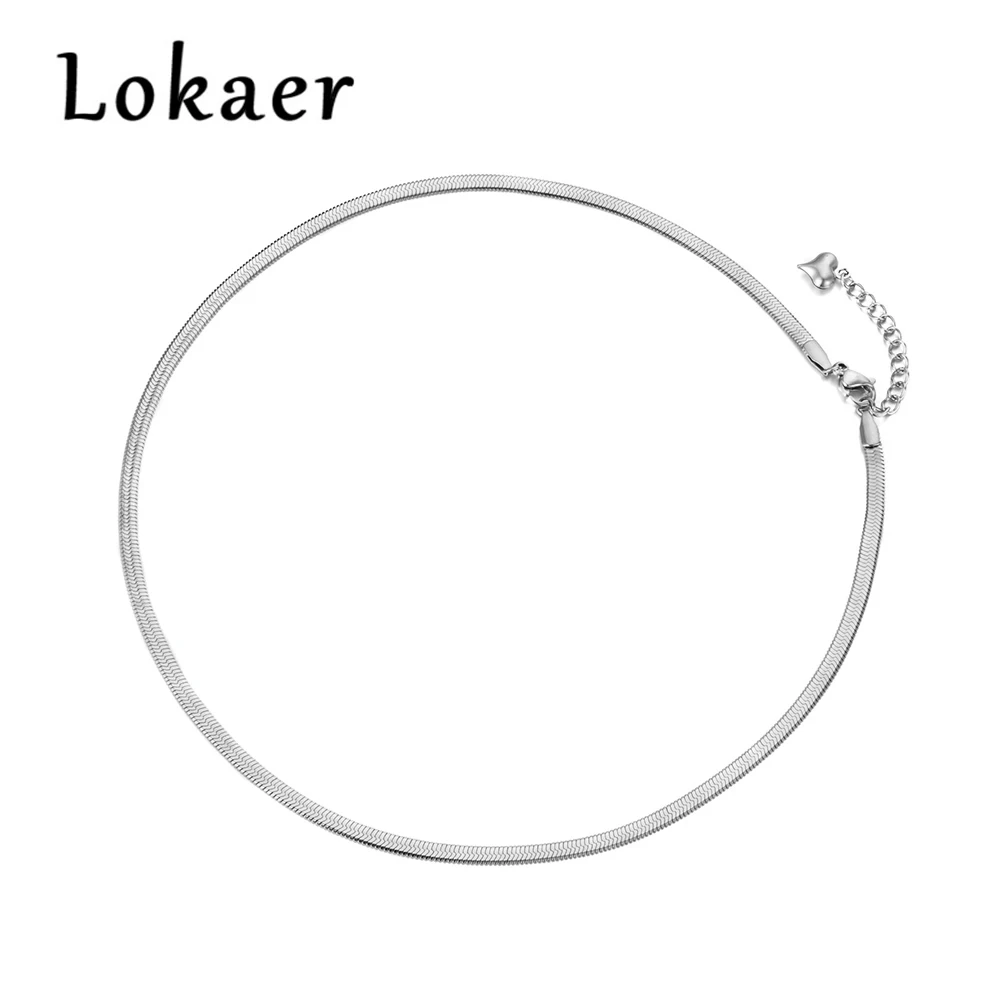 Lokaer Новое поступление образец ювелирных изделий из нержавеющей стали Цепочка Змея тонкое ожерелье розовое золото цвет подарок на Рождество N18065 - Окраска металла: Silver