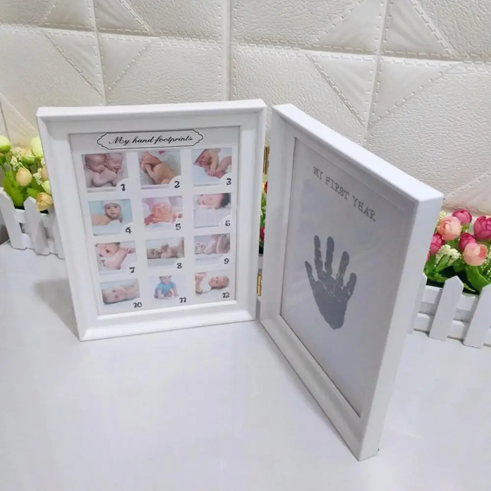 Baby Handprint Footprint Photo Frame Kit For Newborn Boys Girls Clean Touch Ink Pad Photo Frame Baby Footprint