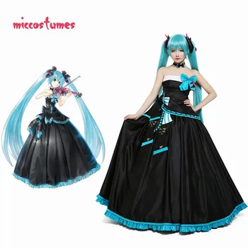 

Hatsune Miku Cosplay Costume Formal Women Black Long Dress Vocaloid Halloween Outfit