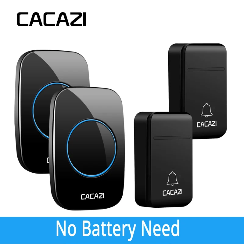 

CACAZI Self-Powered Wireless Doorbell Smart No Battery Waterproof 200M Remote LED Home Calling Bell 38 Rings 3 Volume 2receivers