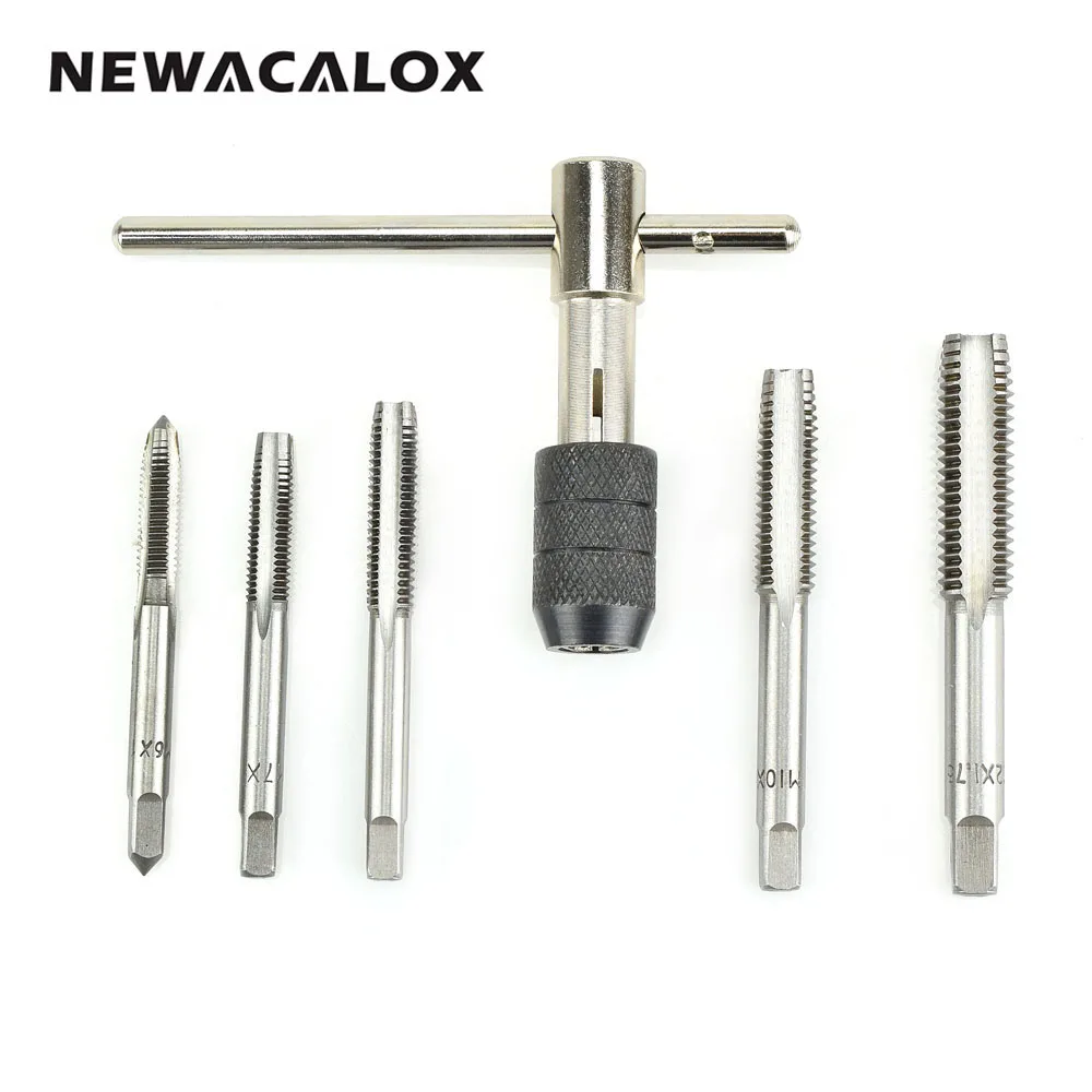 

NEWACALOX 6PCS/Set Metric Screw Tap & T-shaped Wrench Threading Tapping Hand Tool Kit Tapping Tool Tap Wrench Set