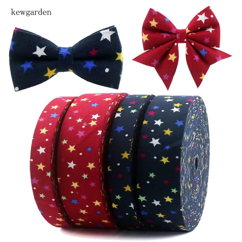 Kewgarden Printed Strars Cotton Layering Cloth Fabric Ribbons 10mm 25mm