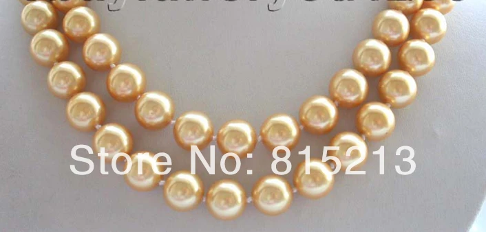 

FREE SHIPPING>@@> N1096 34" Natural 12mm Golden Round Shell Pearl Necklace
