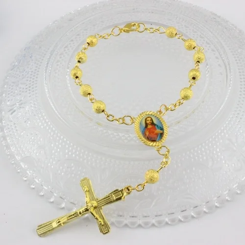 European Fashion Religious Jewelry Metal Gold Cross Copper Rosary