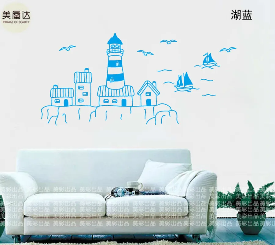 Free Shipping Mediterranean lighthouse Wall sticker window sticker Wall