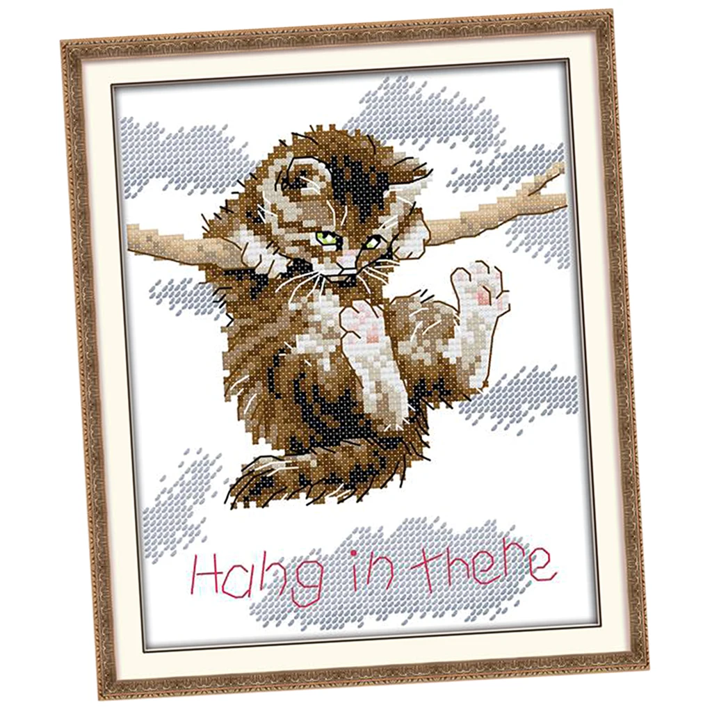 Counted Cross Stitch Kits- Cross Stitch Pattern Cat Hang in There with 14CT Without Pre-printed Fabric
