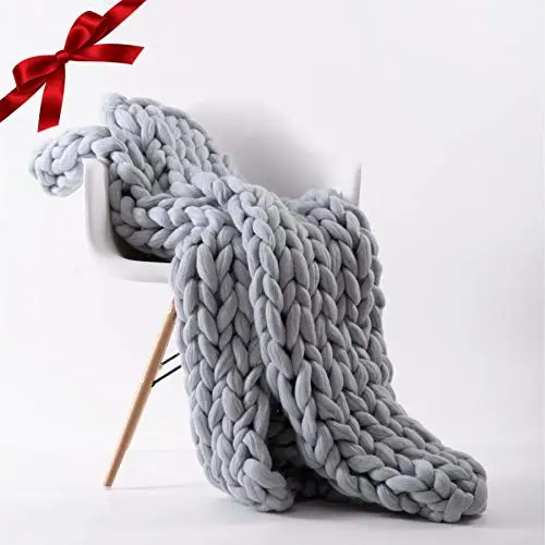 

Handmade Chunky Knitted Blanket Thick Yarn Merino Wool Bulky Knitted Blanket Warm Winter Sofa Bed Throws Blankets Car Portable
