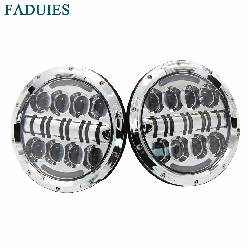 FADUIES Автомобильная хромированная 7 дюймовая круглая светодиодная фара с DRL +