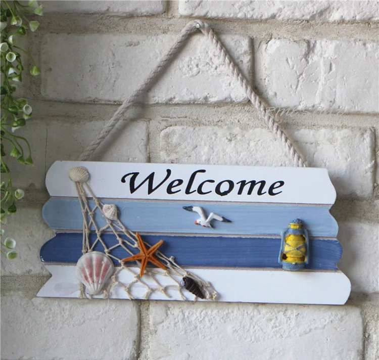 Средиземноморский навигационный стиль деревянные таблички домашний декор подвесные дверные таблички декоративные морские приветственные знаки белый и синий