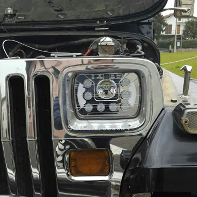 

2Pcs 7"Chrome Waterproof Square LED Headlight Hi/Lo Beam with Angel Eyes for Dodge Ram Pickup,W250