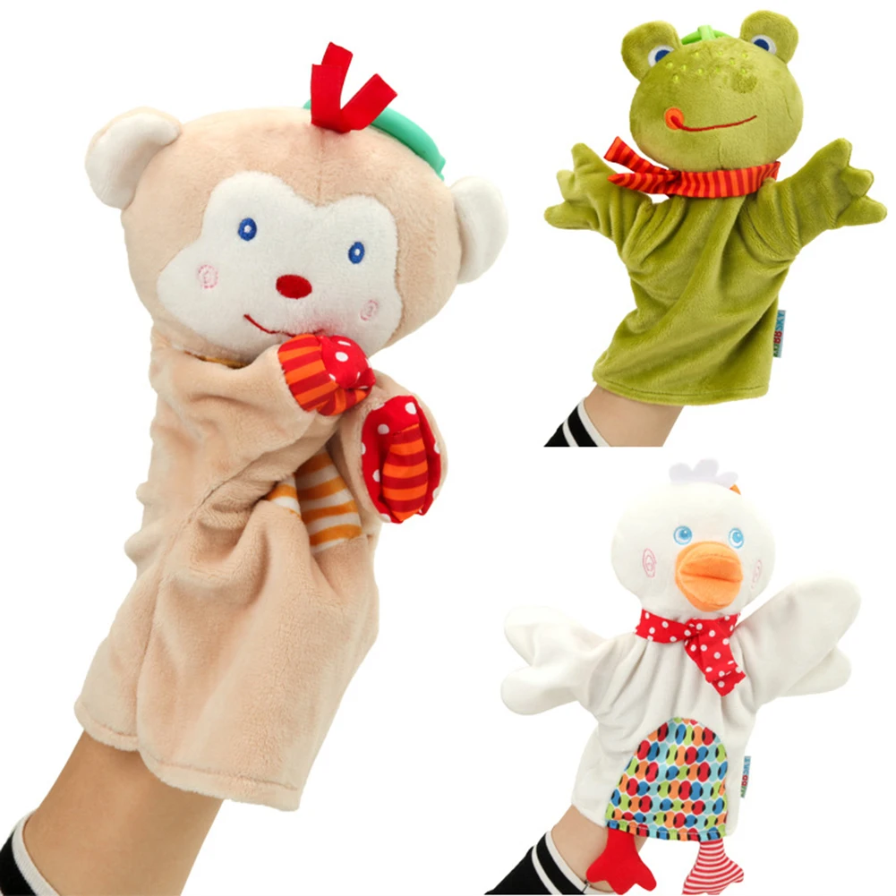 

Animal Hand Puppet Dolls Plush Toys For Kids Duck Monkey Frog Hand Doll Learning Toys Baby Favor Puppets 25cm Dropshipping