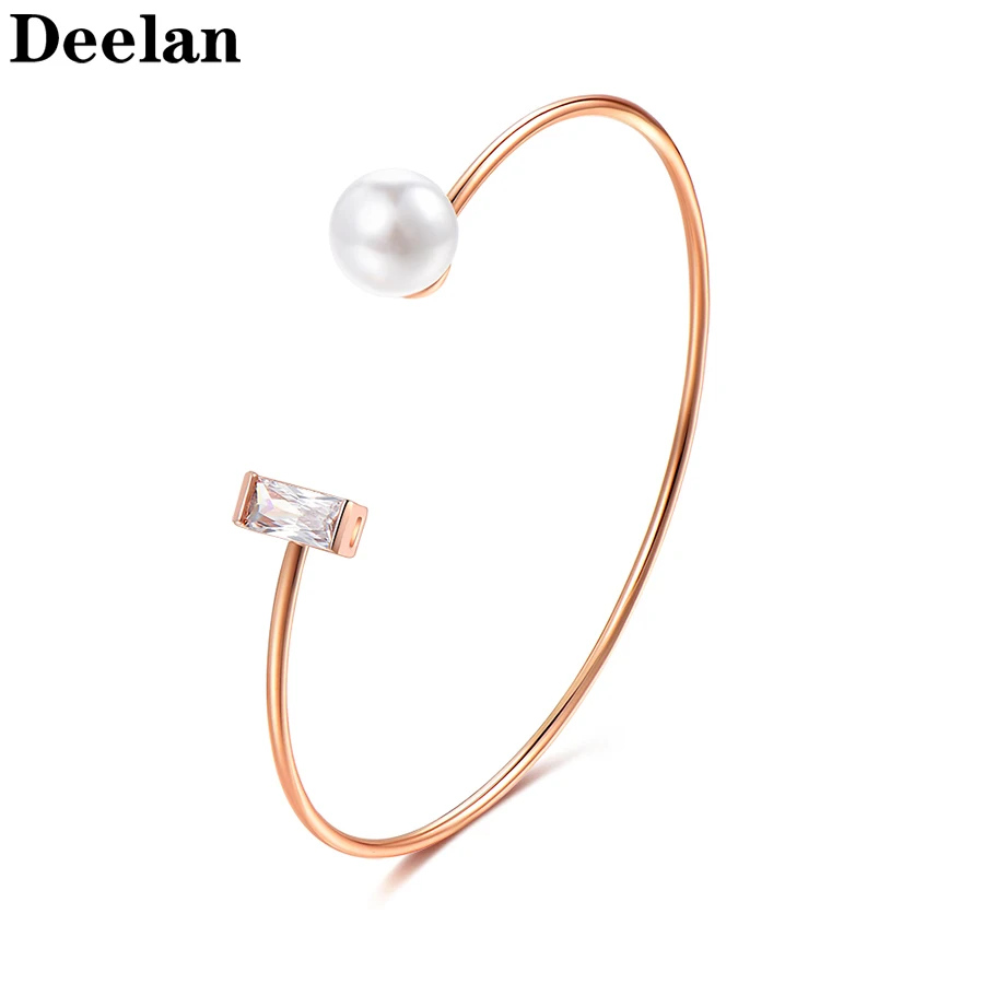 

DEELAN 2019 new adjustable gold bangles hot sale squre zircon Opening Bangle Bracelet For Women Fashion Metal Jewelry Gift