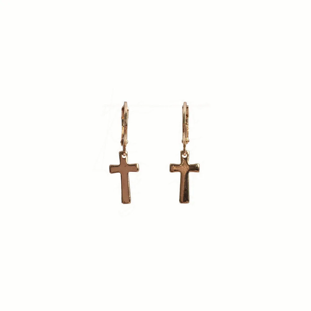 

CUTE WOMEN EARRINGS GOLD COLOR PLATING SMALL CROSS CHARM WITH SMALL HOOP EARRINGS