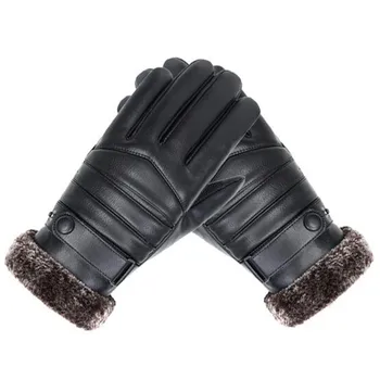 

Men's Winter Leather Gloves Windproof Waterproof Bicycle Gloves Leather Slip Plus Velvet Thickening Gloves luvas motociclismo