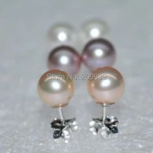Hj 00249 ааа много 6 пар 5.5- 6 мм круглый белый розовый фиолетовый жемчуг серьга серебро 925