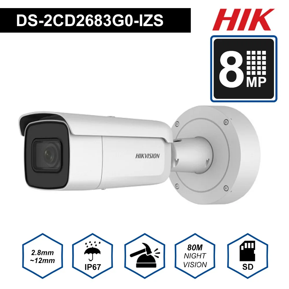 

Hik Original 4K Video Surveillance Camera DS-2CD2683G0-IZS 8 Megapixel IR 50m Varifocal 2.8-12mm Lens Bullet IP Camera Outdoor