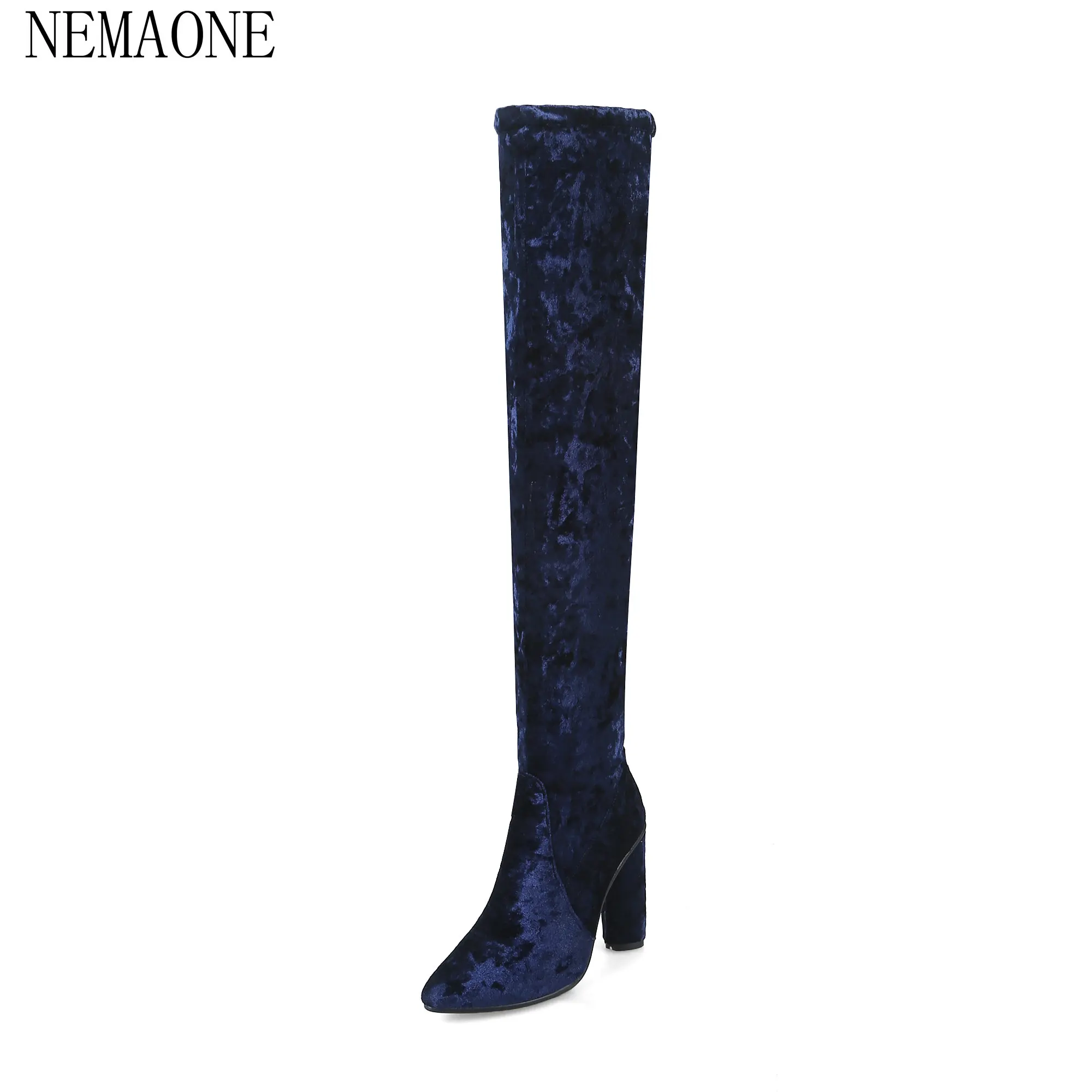 

NEMAONE 2018 Faux Suede Women Thigh High Boots Stretch Slim Sexy Fashion Over the Knee Boots Female Shoes High Heels