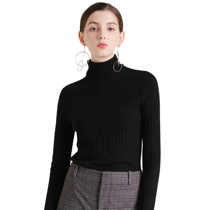 Solid elastic knit turtleneck slim pullovers wool sweater 2018 new women autumn winter basic long sleeve sweater